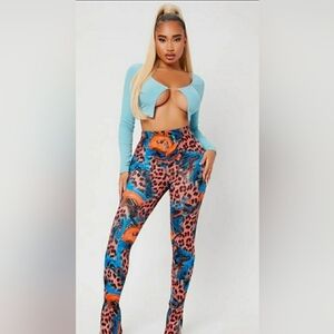 SHEIN SXY Women’s Multicolor Leopard and Marble Print Split Hem Leggings size M